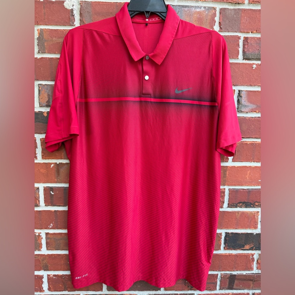 Nike Tiger Woods Collection Men’s Dri-Fit XL Bright Red w/ Stripes Golf Polo F3